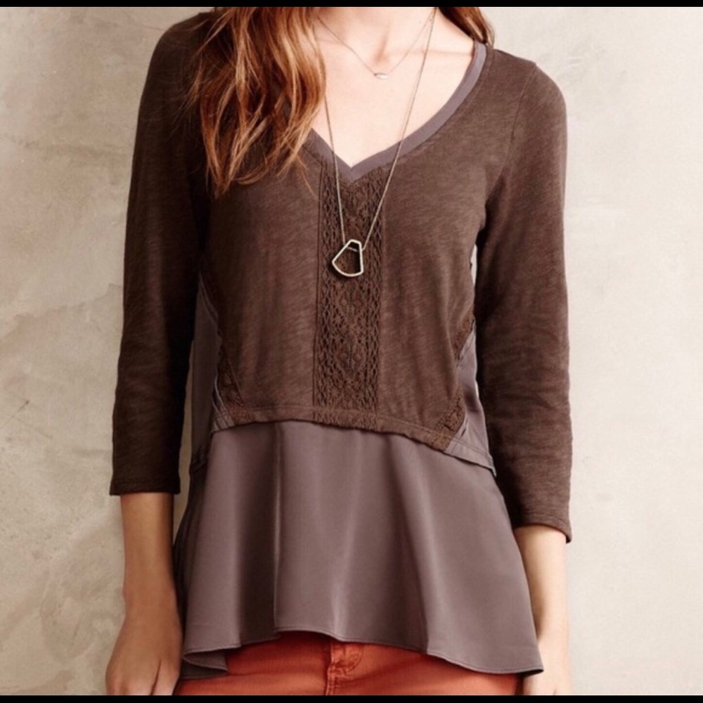 Anthropologie olive green 3/4 length blouse